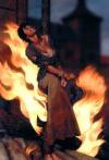 femme sur un bucher en flammes